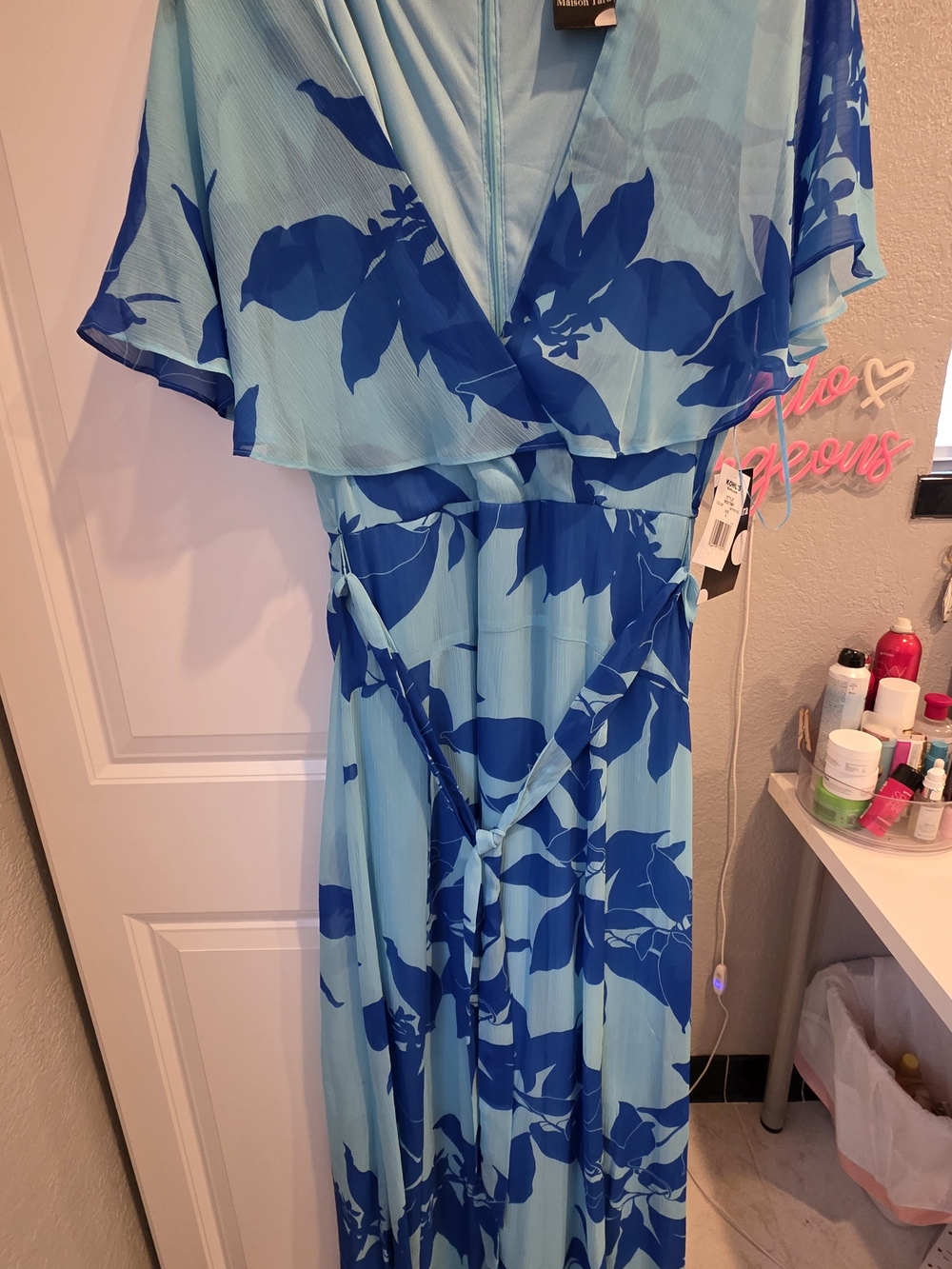 Maison Tara Light Blue & Cobalt Floral Midi Dress